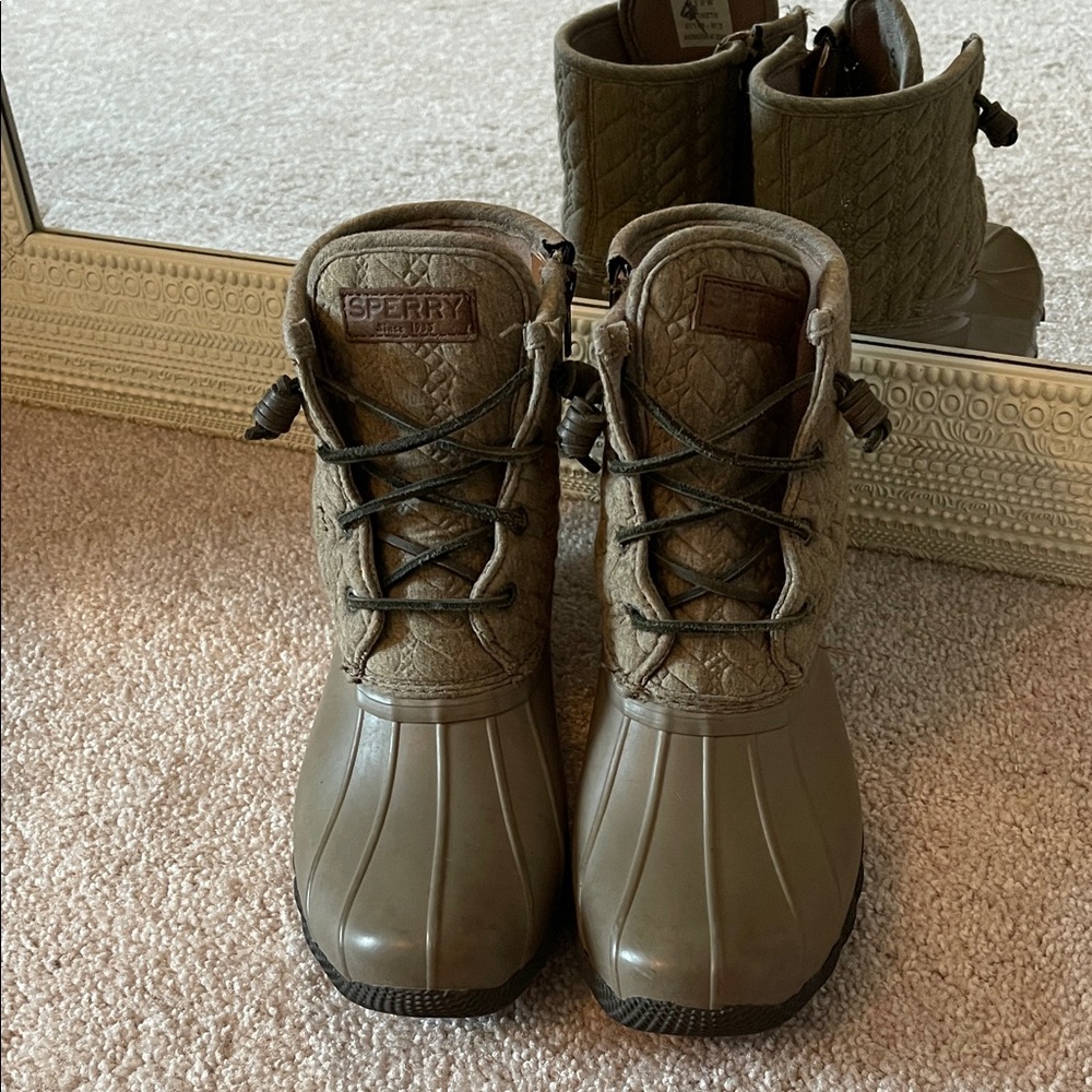Sperry Khaki Quilted Duck Boots